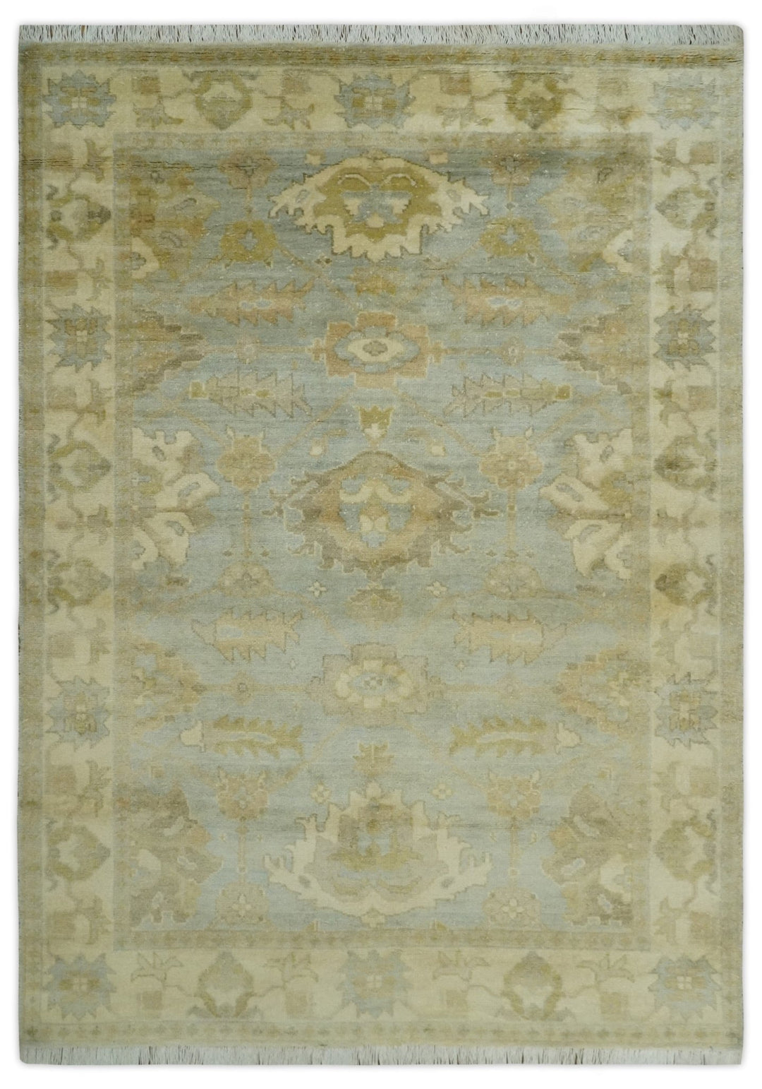 5.8x8.6 Traditional Silver, Beige and Brown Antique Style Hand knotted Oushak wool Area Rug - The Rug Decor
