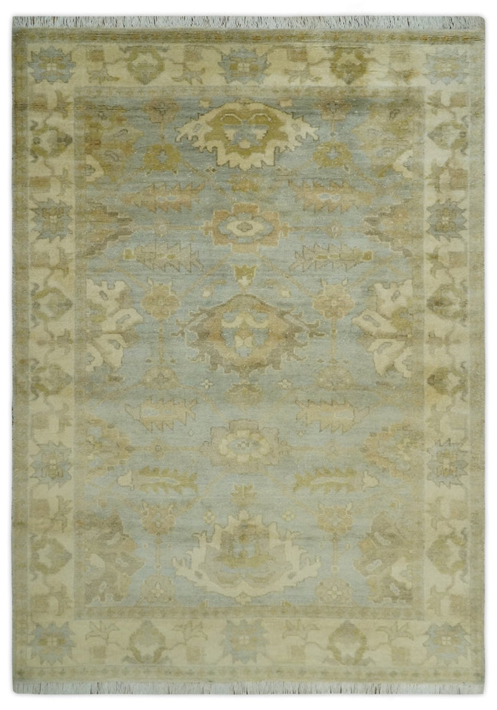 5.8x8.6 Traditional Silver, Beige and Brown Antique Style Hand knotted Oushak wool Area Rug - The Rug Decor