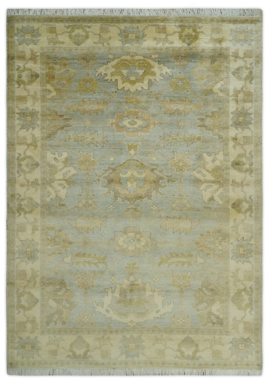 5.8x8.6 Traditional Silver, Beige and Brown Antique Style Hand knotted Oushak wool Area Rug - The Rug Decor