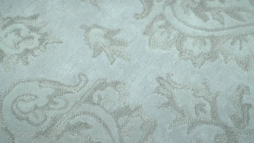 Contemporary Hand Tufted Silver and Blue Modern Wool Area Rug