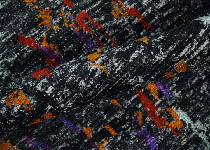 5x8 Hand Knotted Black, Ivory and Rust Modern Abstract Contemporary Recycled Silk Area Rug | OP132