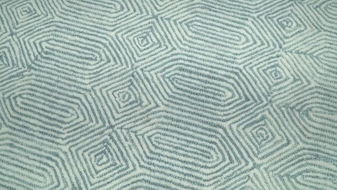 Modern Diamond Design Aqua and Ivory Hand Tufted Wool Area Rug