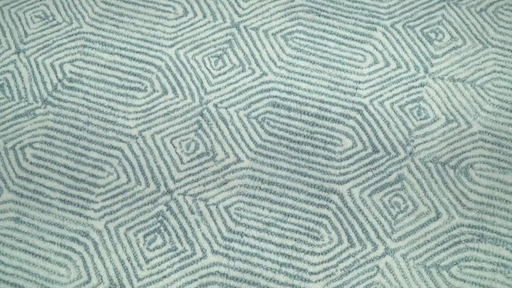 Modern Diamond Design Aqua and Ivory Hand Tufted Wool Area Rug