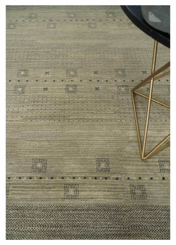 5x7 Beige and Gray Hand Spun Wool Hand Knotted Southwestern Gabbeh Rug | KNT51 - The Rug Decor