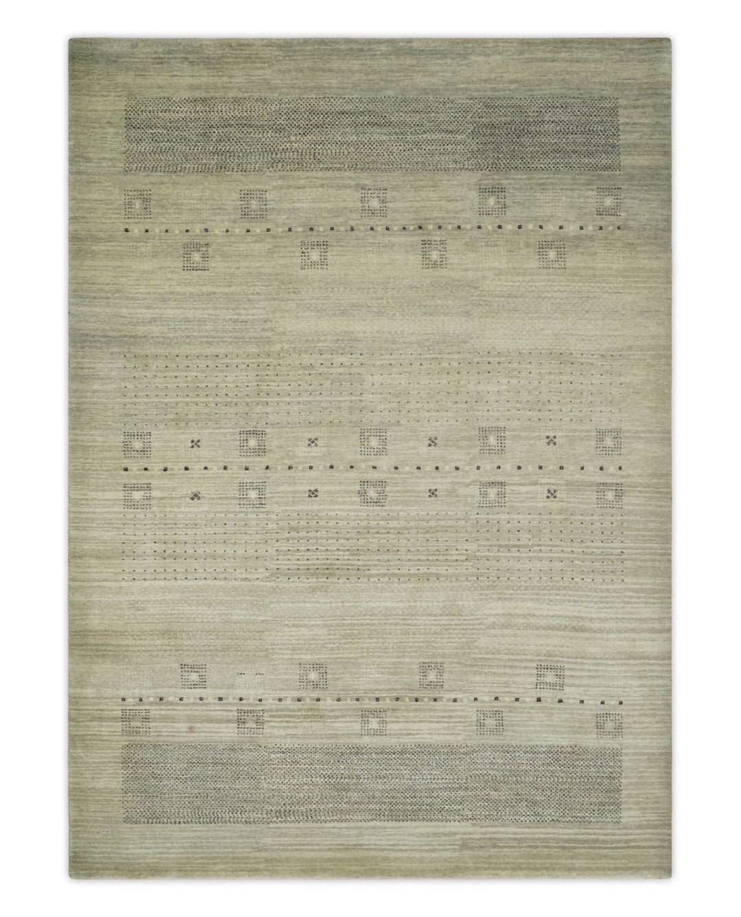 5x7 Beige and Gray Hand Spun Wool Hand Knotted Southwestern Gabbeh Rug | KNT51 - The Rug Decor