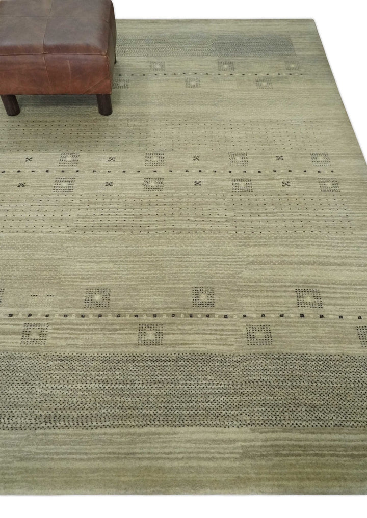 5x7 Beige and Gray Hand Spun Wool Hand Knotted Southwestern Gabbeh Rug | KNT51 - The Rug Decor