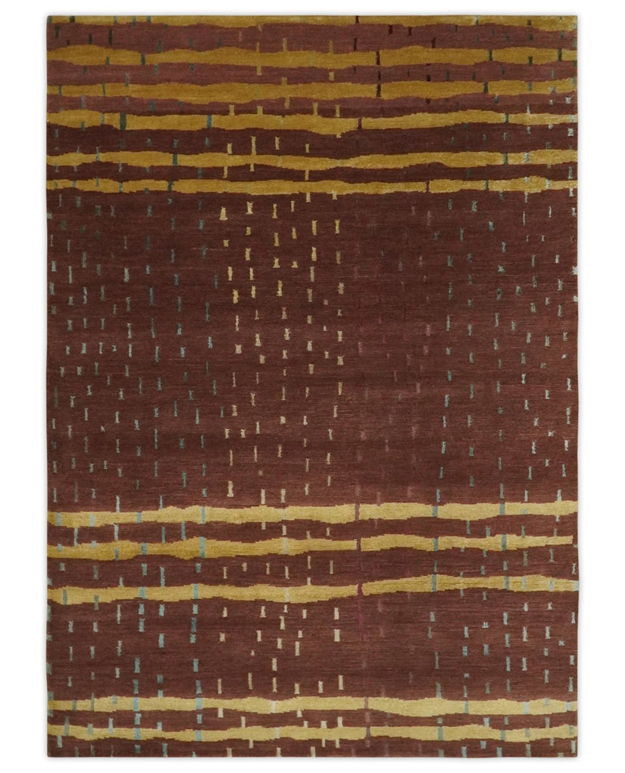 5x7 Brown and Gold Stripes Pattern Hand knotted Wool and Art Silk Area Rug - The Rug Decor