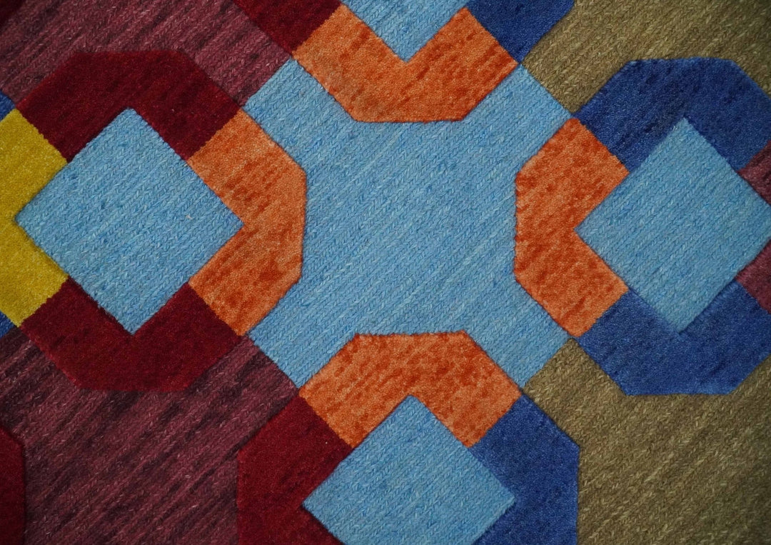 5x7 Multicolor Modern Artistic Wool Hand Woven Southwestern Rug | KNT46 - The Rug Decor
