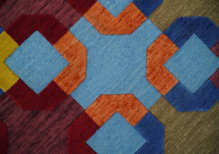 5x7 Multicolor Modern Artistic Wool Hand Woven Southwestern Rug | KNT46 - The Rug Decor