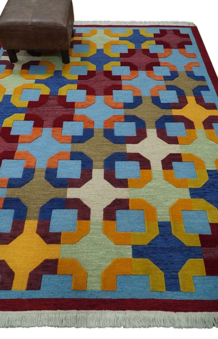 5x7 Multicolor Modern Artistic Wool Hand Woven Southwestern Rug | KNT46 - The Rug Decor
