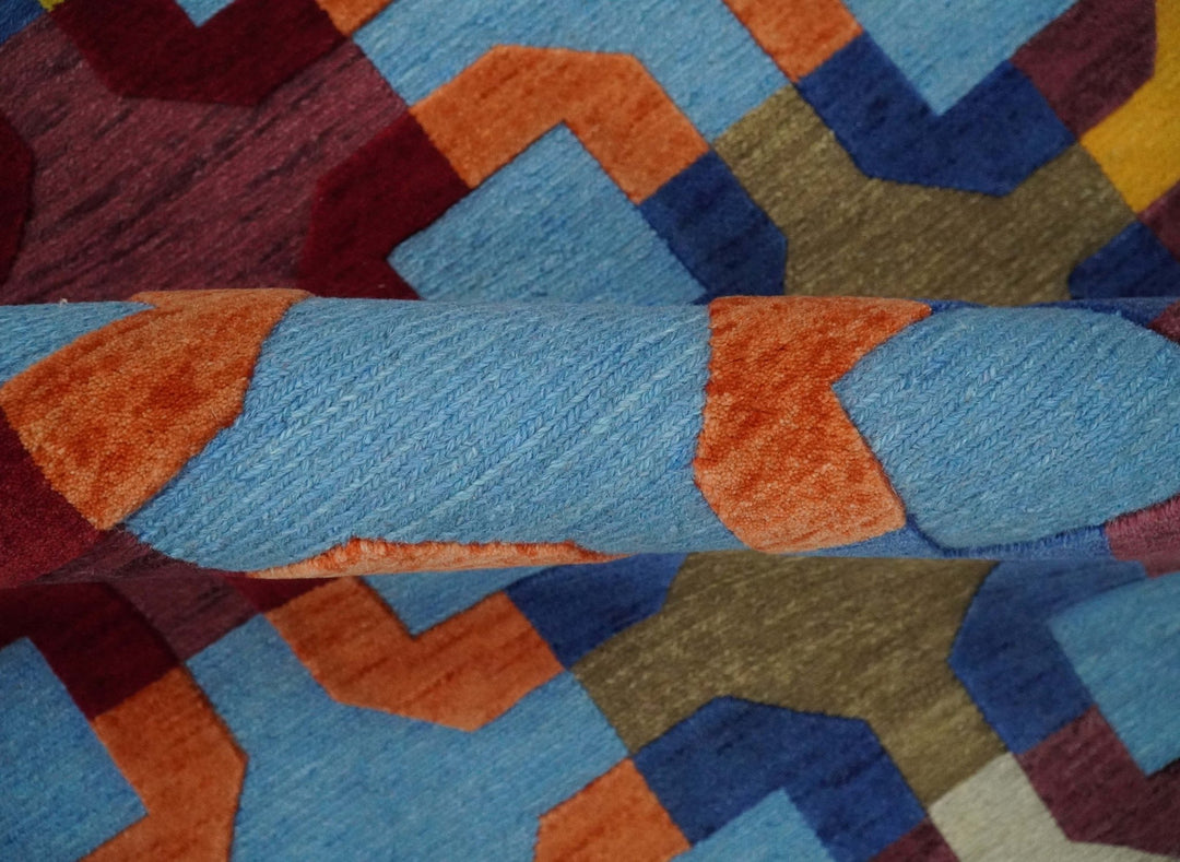 5x7 Multicolor Modern Artistic Wool Hand Woven Southwestern Rug | KNT46 - The Rug Decor