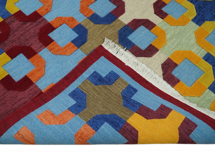 5x7 Multicolor Modern Artistic Wool Hand Woven Southwestern Rug | KNT46 - The Rug Decor