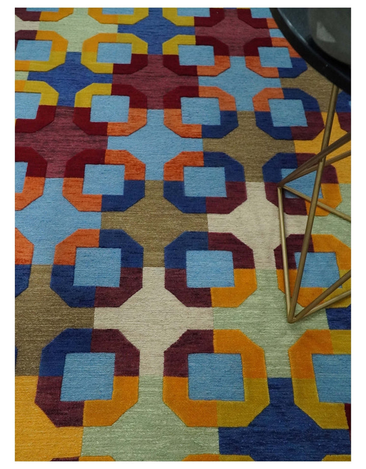 5x7 Multicolor Modern Artistic Wool Hand Woven Southwestern Rug | KNT46 - The Rug Decor