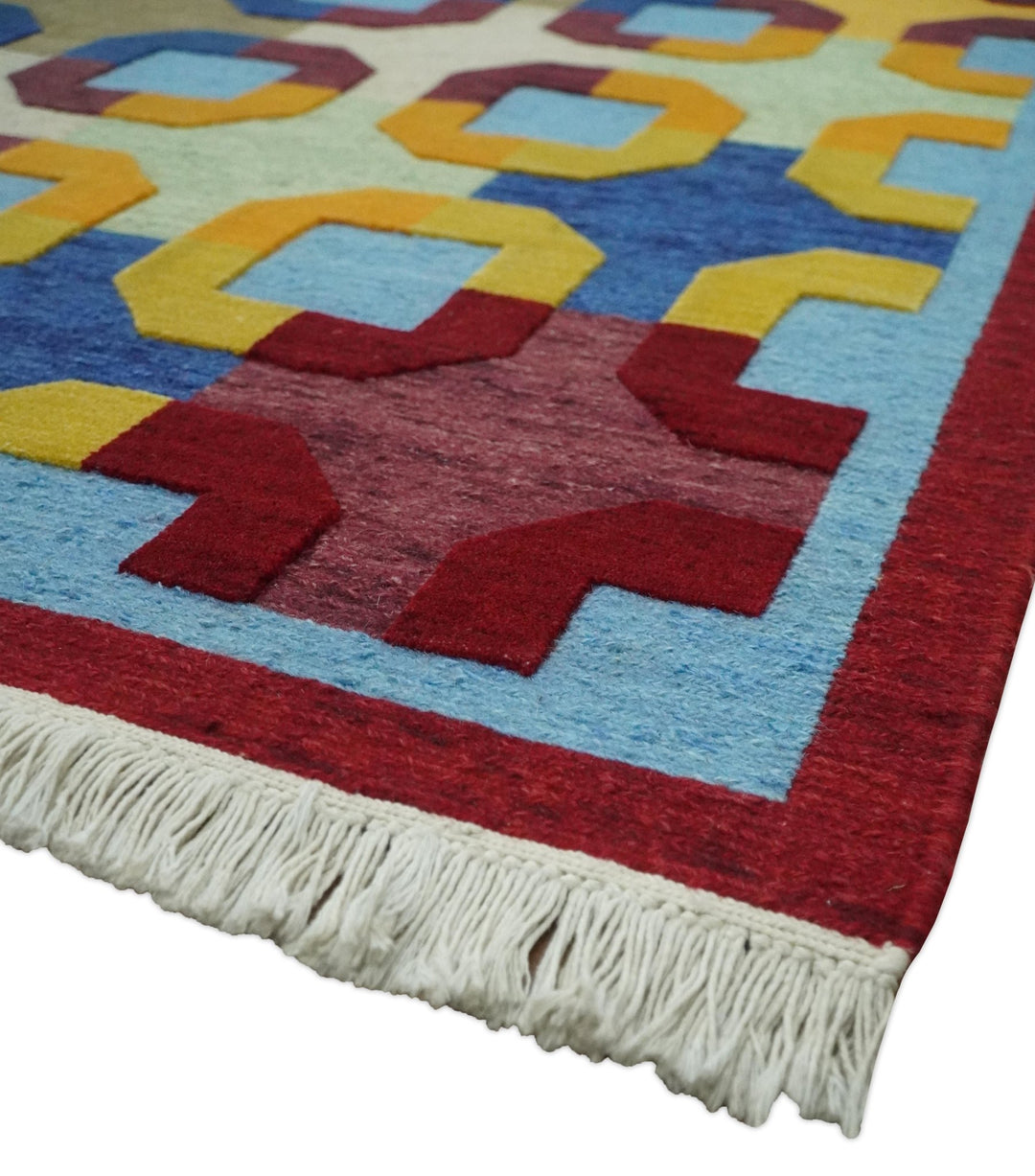 5x7 Multicolor Modern Artistic Wool Hand Woven Southwestern Rug | KNT46 - The Rug Decor