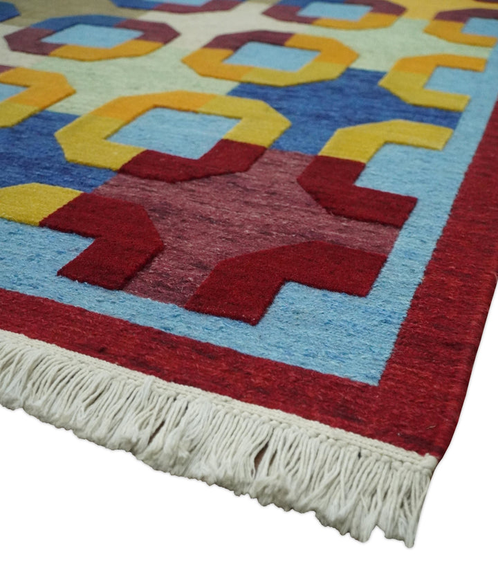 5x7 Multicolor Modern Artistic Wool Hand Woven Southwestern Rug | KNT46 - The Rug Decor