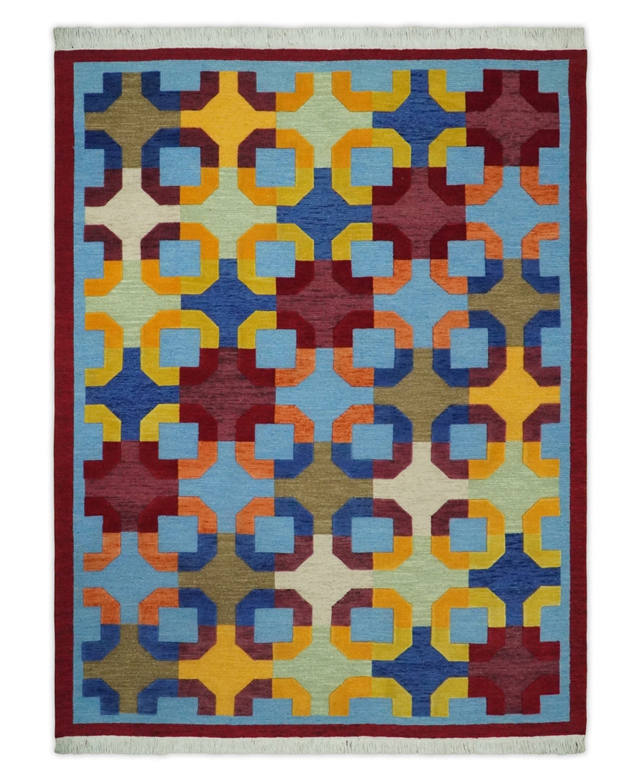 5x7 Multicolor Modern Artistic Wool Hand Woven Southwestern Rug | KNT46 - The Rug Decor