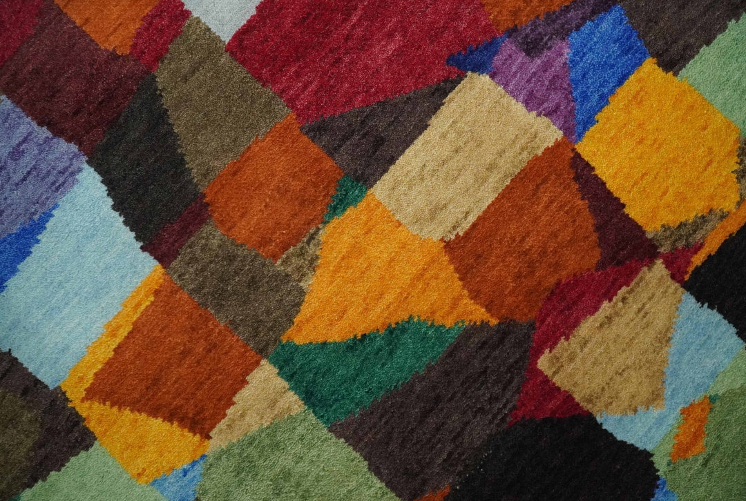 5x7 Multicolor Shapes Modern Artistic Wool Hand Woven Southwestern Rug | KNT35 - The Rug Decor