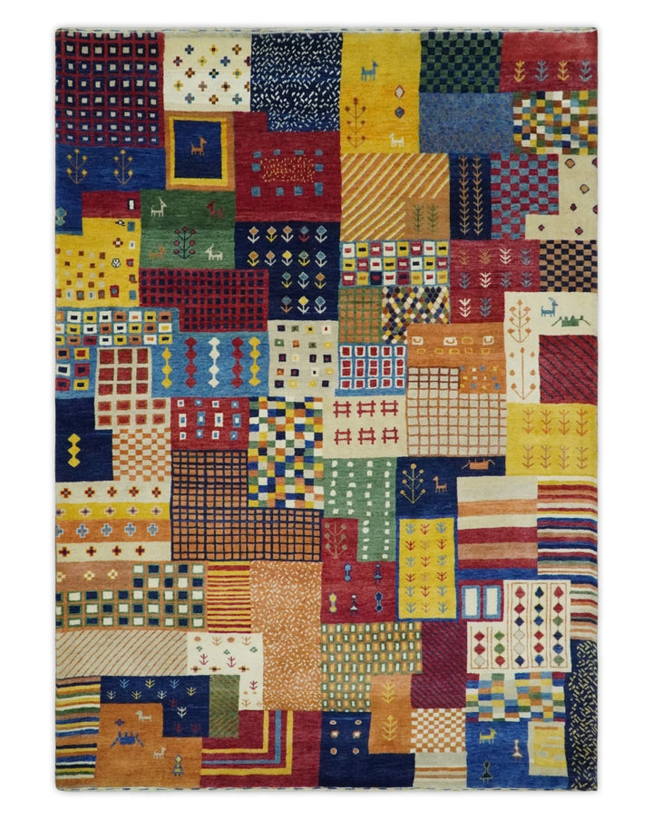 5x7 Multicolor Shapes Modern Wool Hand Woven Southwestern Lori Gabbeh Rug| KNT47 - The Rug Decor