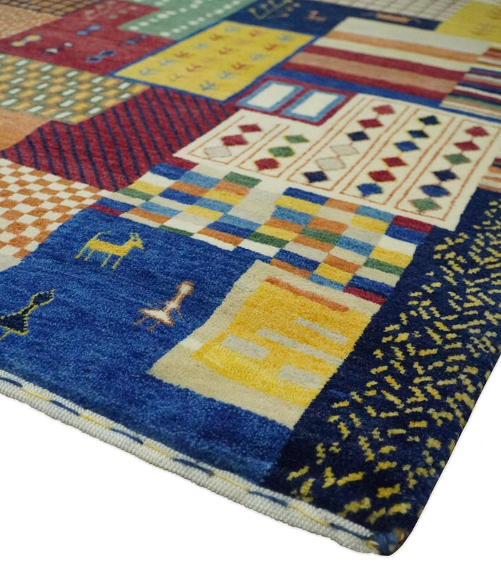 5x7 Multicolor Shapes Modern Wool Hand Woven Southwestern Lori Gabbeh Rug| KNT47 - The Rug Decor