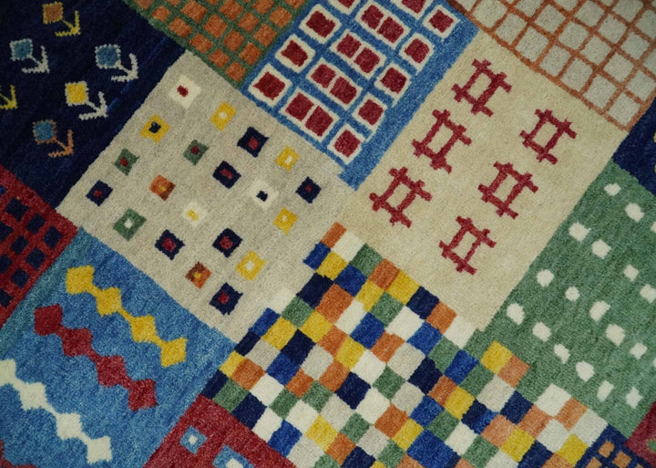 5x7 Multicolor Shapes Modern Wool Hand Woven Southwestern Lori Gabbeh Rug| KNT47 - The Rug Decor