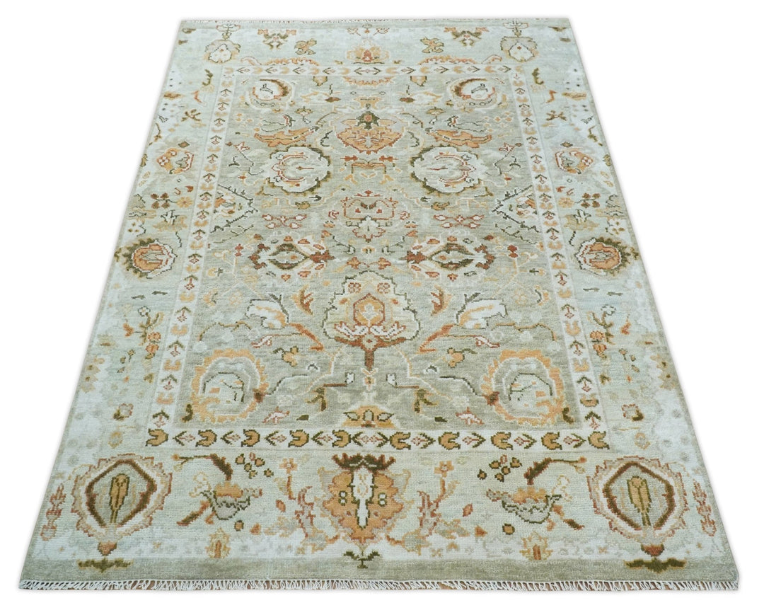5x8, 6x9, 8x10, 9x12, 10x14 and 12x15 Hand Knotted Antique Peach and Beige Traditional Persian Vintage Oushak Wool Rug | TRDCP755 - The Rug Decor
