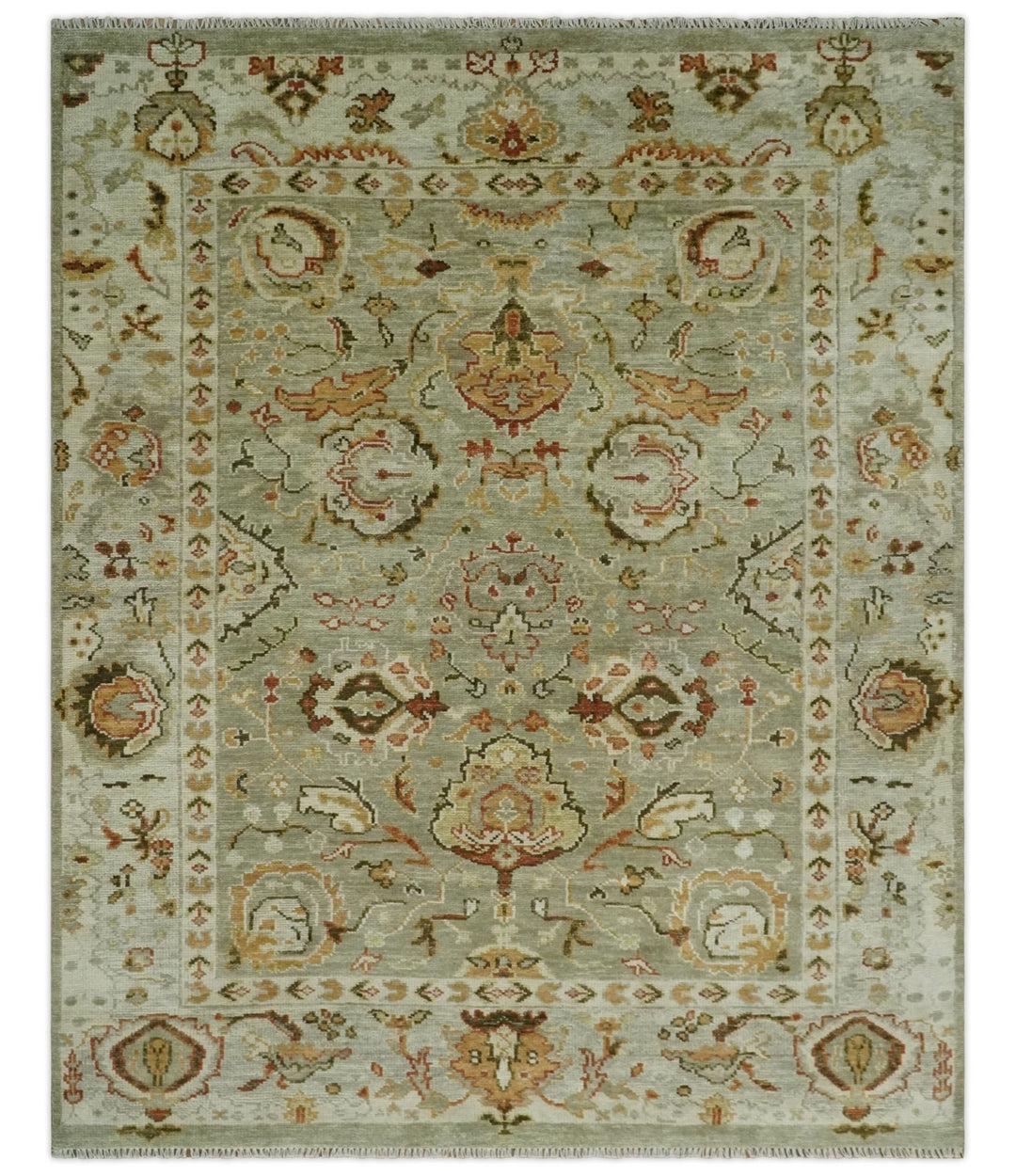 5x8, 6x9, 8x10, 9x12, 10x14 and 12x15 Hand Knotted Green and beige Traditional Vintage Persian Style Antique Wool Rug | TRDCP618 - The Rug Decor