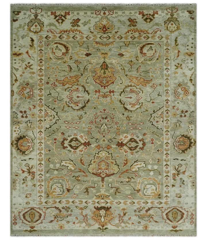 5x8, 6x9, 8x10, 9x12, 10x14 and 12x15 Hand Knotted Green and beige Traditional Vintage Persian Style Antique Wool Rug | TRDCP618 - The Rug Decor