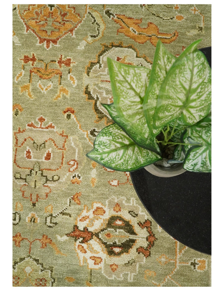 5x8, 6x9, 8x10, 9x12, 10x14 and 12x15 Hand Knotted Green and beige Traditional Vintage Persian Style Antique Wool Rug | TRDCP618 - The Rug Decor