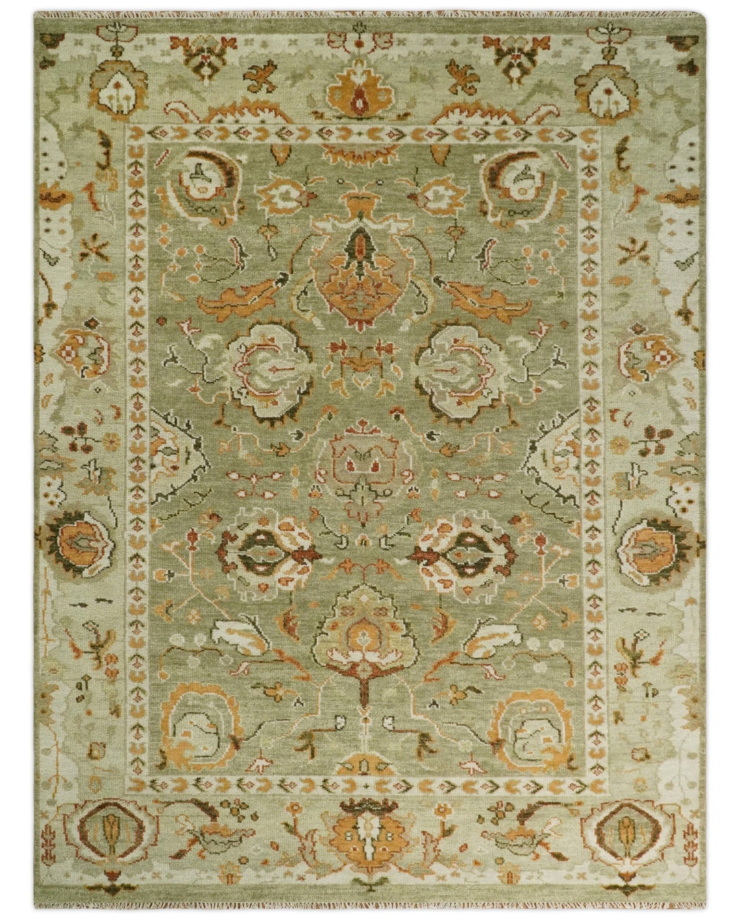 5x8, 6x9, 8x10, 9x12, 10x14 and 12x15 Hand Knotted Green and beige Traditional Vintage Persian Style Antique Wool Rug | TRDCP618 - The Rug Decor