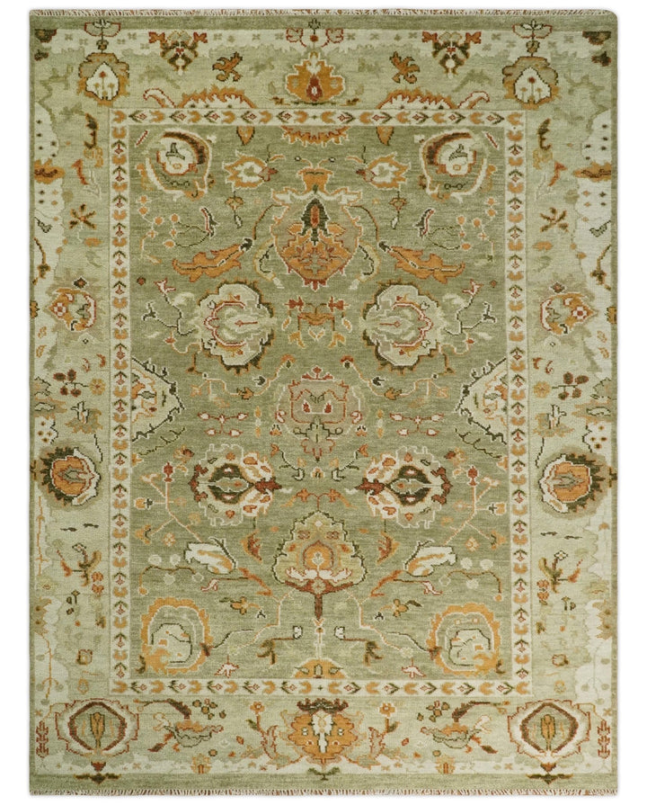 5x8, 6x9, 8x10, 9x12, 10x14 and 12x15 Hand Knotted Green and beige Traditional Vintage Persian Style Antique Wool Rug | TRDCP618 - The Rug Decor