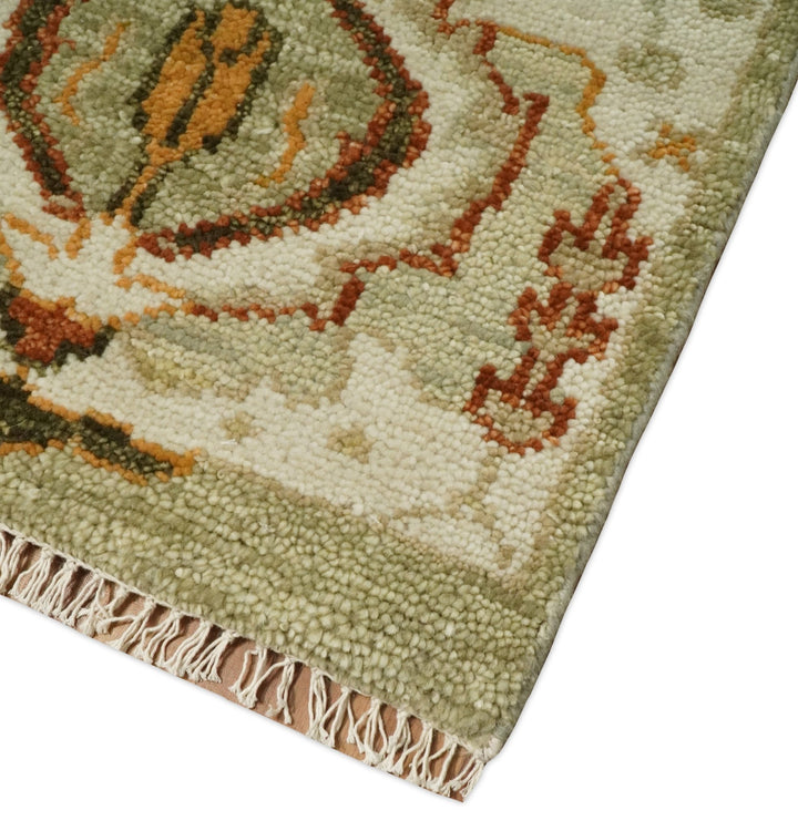 5x8, 6x9, 8x10, 9x12, 10x14 and 12x15 Hand Knotted Green and beige Traditional Vintage Persian Style Antique Wool Rug | TRDCP618 - The Rug Decor