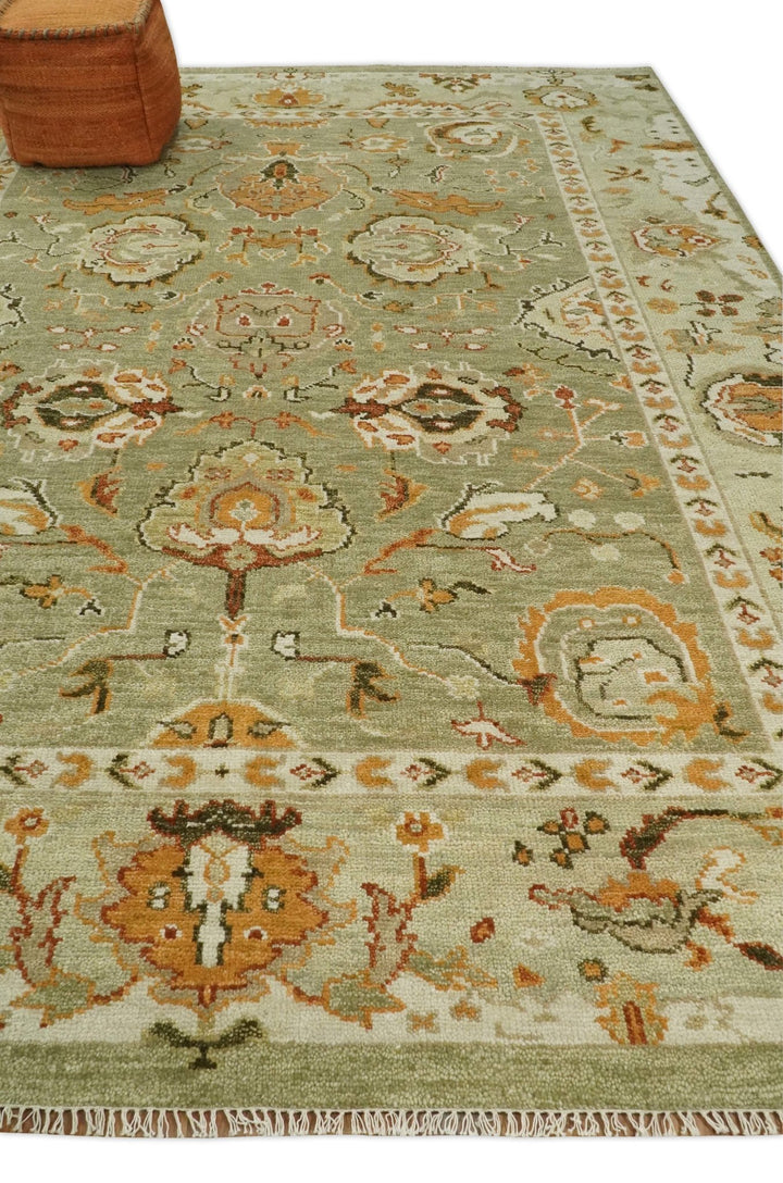 5x8, 6x9, 8x10, 9x12, 10x14 and 12x15 Hand Knotted Green and beige Traditional Vintage Persian Style Antique Wool Rug | TRDCP618 - The Rug Decor