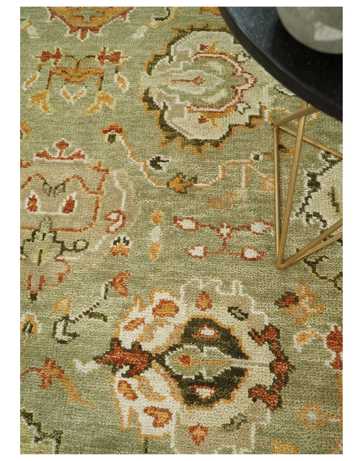 5x8, 6x9, 8x10, 9x12, 10x14 and 12x15 Hand Knotted Green and beige Traditional Vintage Persian Style Antique Wool Rug | TRDCP618 - The Rug Decor