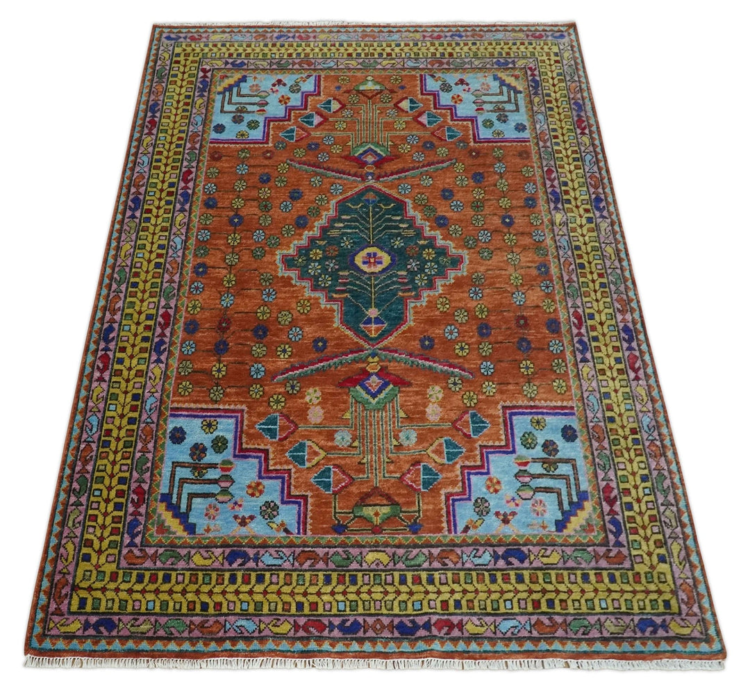 5x8, 6x9, 8x10, 9x12, 10x14 and 12x15 Hand Knotted Green, Rust, Yellow, Pink and Blue Traditional Antique Persian Wool Area Rug | TRDCP993810 - The Rug Decor
