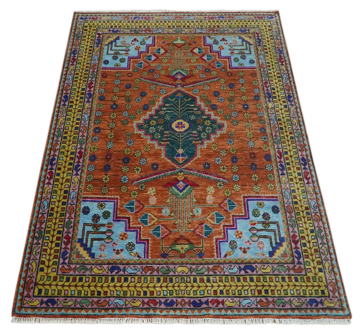 5x8, 6x9, 8x10, 9x12, 10x14 and 12x15 Hand Knotted Green, Rust, Yellow, Pink and Blue Traditional Antique Persian Wool Area Rug | TRDCP993810 - The Rug Decor