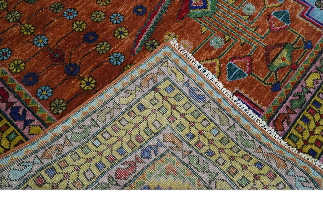 5x8, 6x9, 8x10, 9x12, 10x14 and 12x15 Hand Knotted Green, Rust, Yellow, Pink and Blue Traditional Antique Persian Wool Area Rug | TRDCP993810 - The Rug Decor