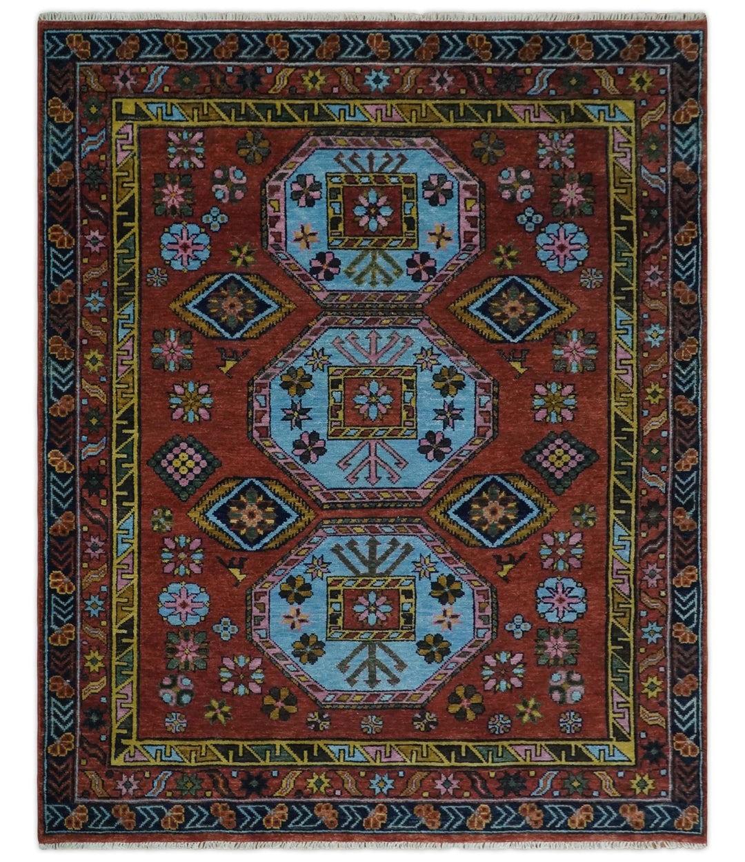 5x8, 6x9, 8x10, 9x12, 10x14 and 12x15 Hand Knotted Rust and Blue Traditional Antique Persian Wool Area Rug | TRDCP972 - The Rug Decor