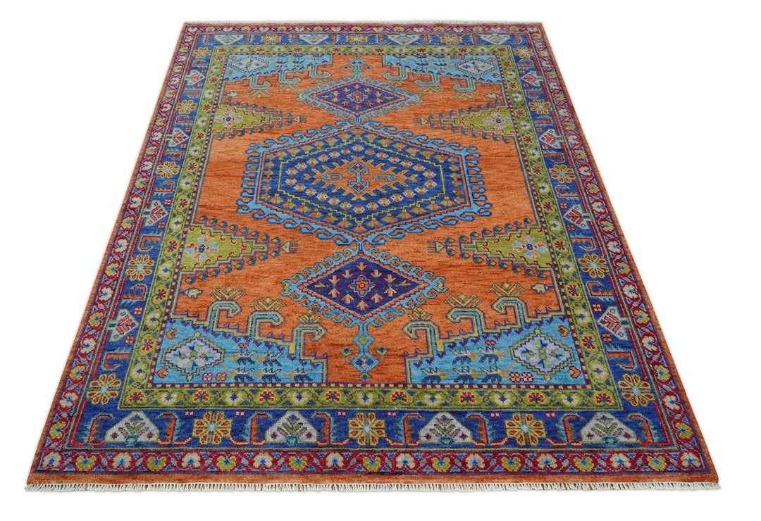 5x8, 6x9, 8x10, 9x12, 10x14 and 12x15 Hand Knotted Rust, Blue and Olive Traditional Antique Persian Wool Area Rug | TRDCP919810 - The Rug Decor