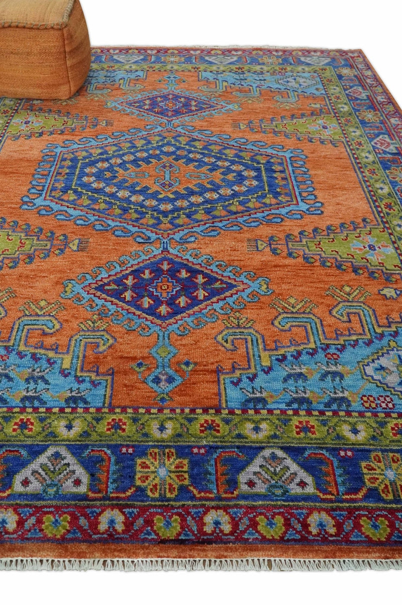 5x8, 6x9, 8x10, 9x12, 10x14 and 12x15 Hand Knotted Rust, Blue and Olive Traditional Antique Persian Wool Area Rug | TRDCP919810 - The Rug Decor