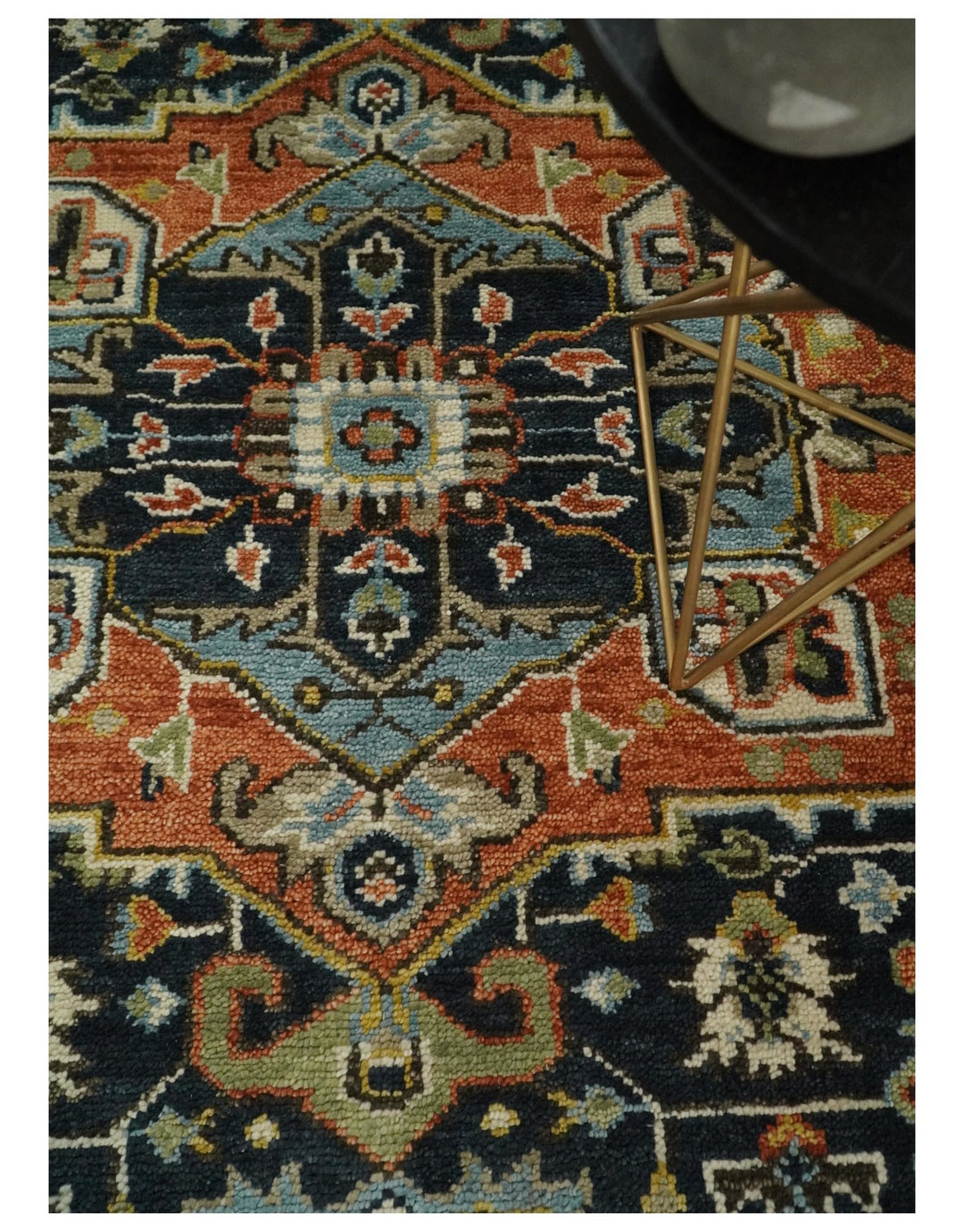 5x8, 6x9, 8x10, 9x12, 10x14 and 12x15 Rust and Blue Traditional Vintage Persian Antique Hand Knotted Wool Area Rug | TRDCP692 - The Rug Decor