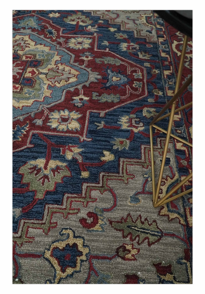 5x8, 6x9, 8x10 and 9x12 Red and Blue Hand Tufted Traditional Persian Heriz Serapi Rug | TRD6451 - The Rug Decor