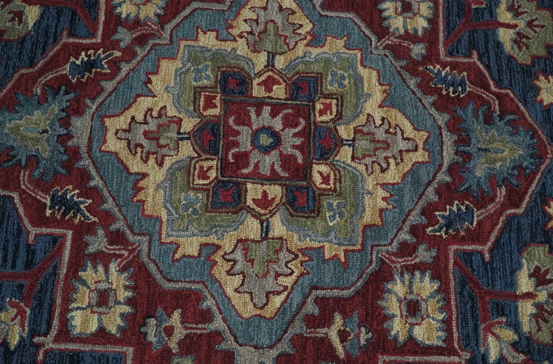 5x8, 6x9, 8x10 and 9x12 Red and Blue Hand Tufted Traditional Persian Heriz Serapi Rug | TRD6451 - The Rug Decor