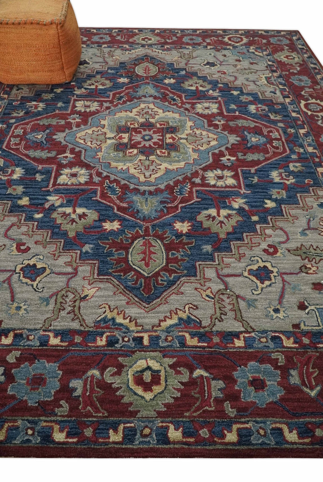 5x8, 6x9, 8x10 and 9x12 Red and Blue Hand Tufted Traditional Persian Heriz Serapi Rug | TRD6451 - The Rug Decor