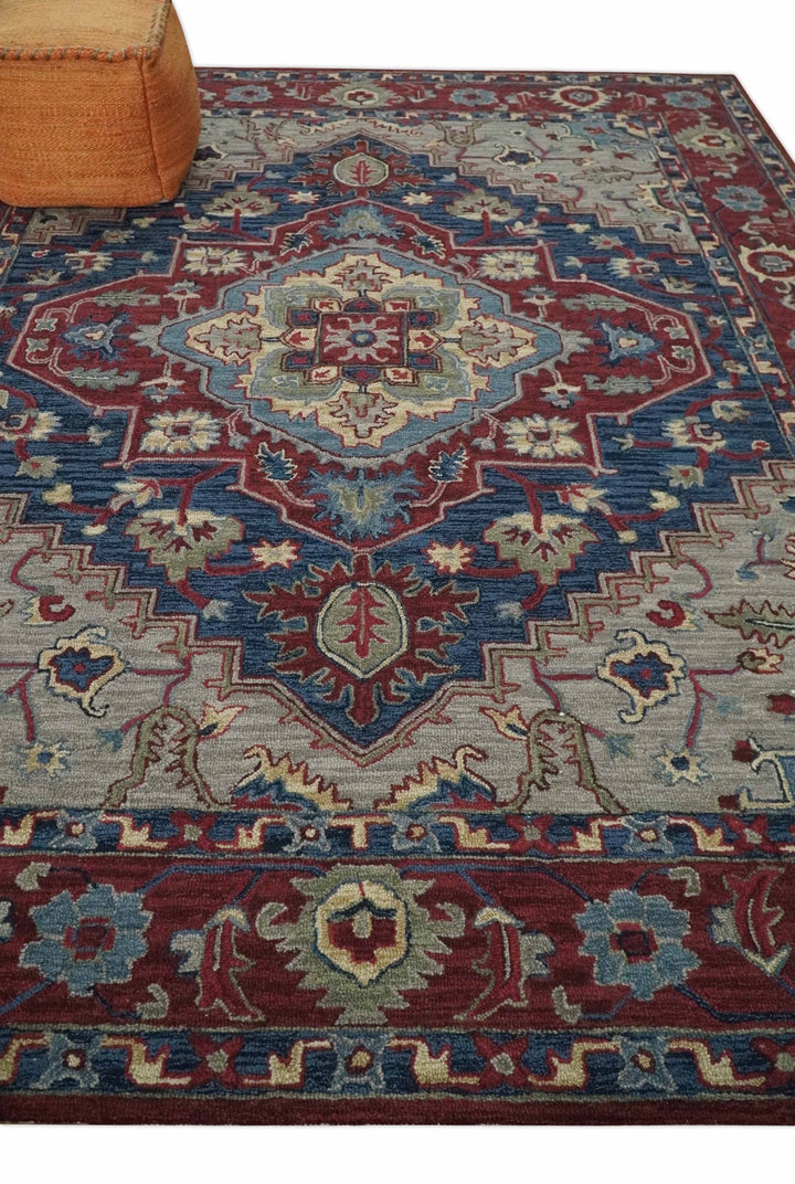 5x8, 6x9, 8x10 and 9x12 Red and Blue Hand Tufted Traditional Persian Heriz Serapi Rug | TRD6451 - The Rug Decor