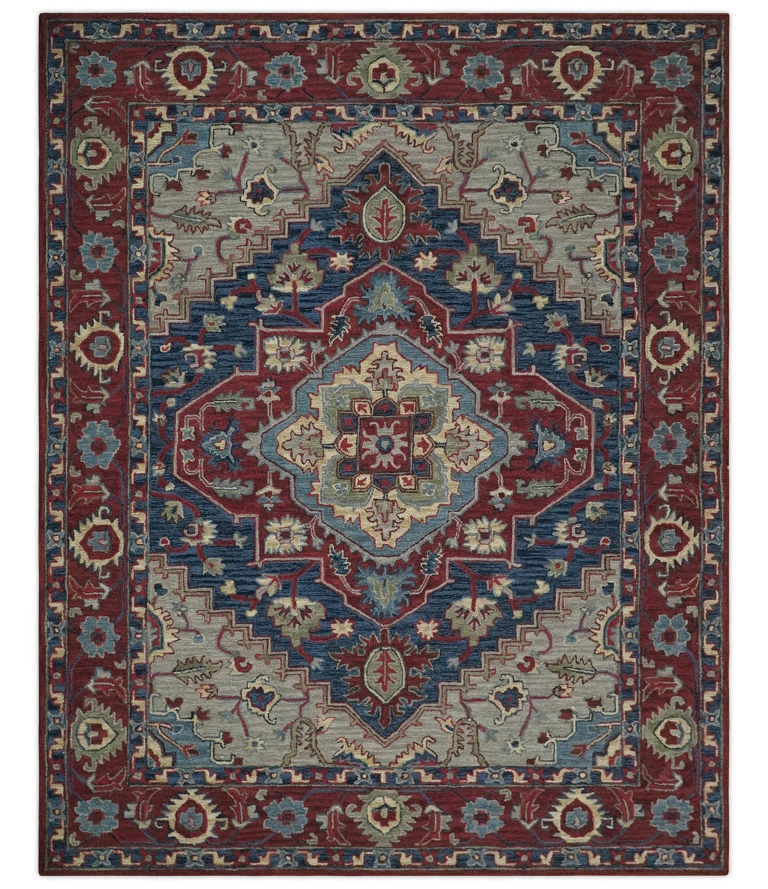5x8, 6x9, 8x10 and 9x12 Red and Blue Hand Tufted Traditional Persian Heriz Serapi Rug | TRD6451 - The Rug Decor