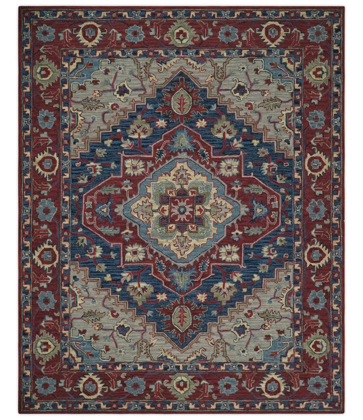 5x8, 6x9, 8x10 and 9x12 Red and Blue Hand Tufted Traditional Persian Heriz Serapi Rug | TRD6451 - The Rug Decor