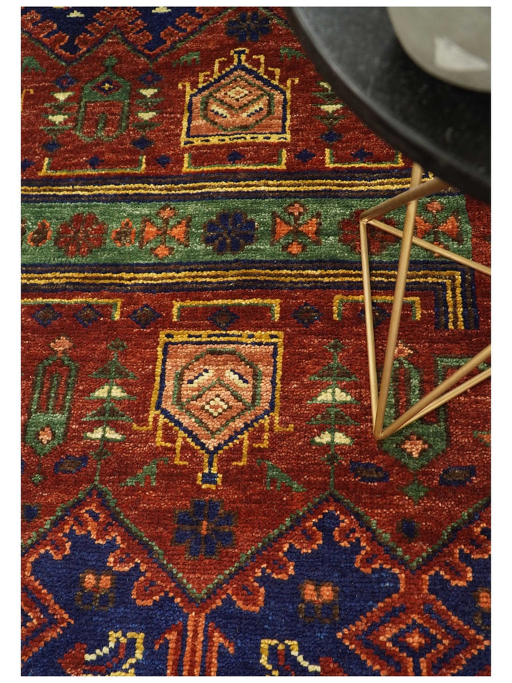 5x8, 6x9, 8x10 and 9x12 Wool Traditional Antique Vintage Persian Red and Blue Hand knotted Area Rug | TRDCP194 - The Rug Decor