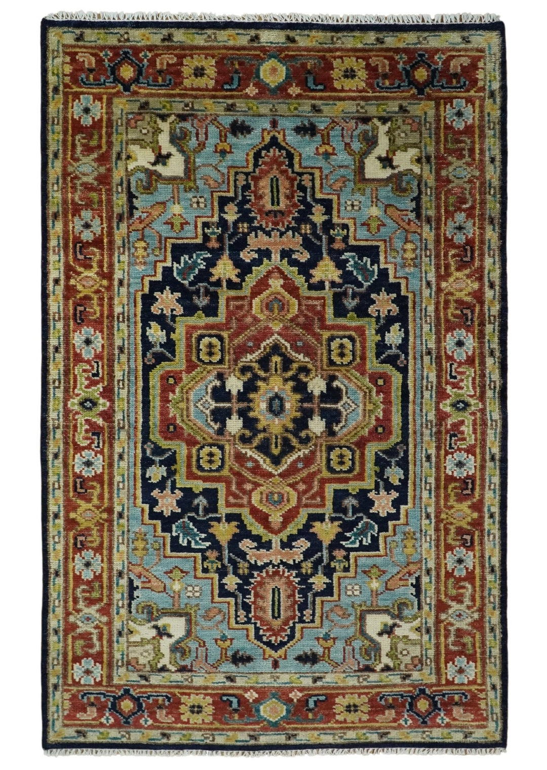 5x8 and 6x9 Blue and Rust Hand Knotted Wool Antique Vintage Persian Area Rug | TRDCP192 - The Rug Decor