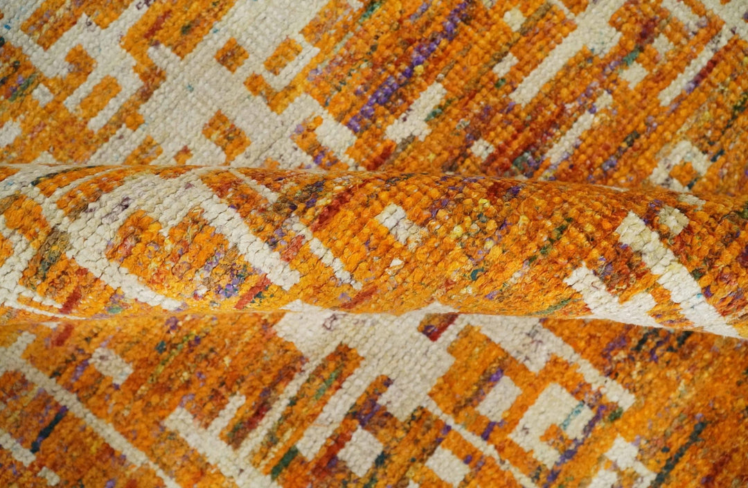 5x8 and 6x9 Gold, Rust and Ivory Modern Abstract Recycled Silk Rug - The Rug Decor