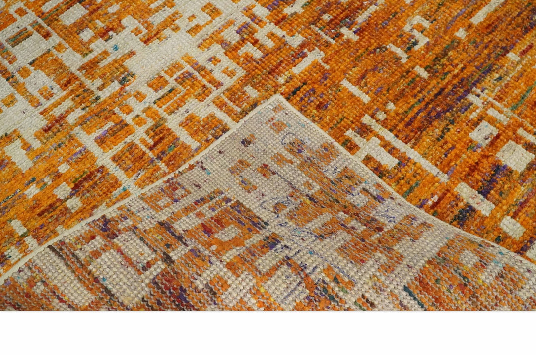 5x8 and 6x9 Gold, Rust and Ivory Modern Abstract Recycled Silk Rug - The Rug Decor